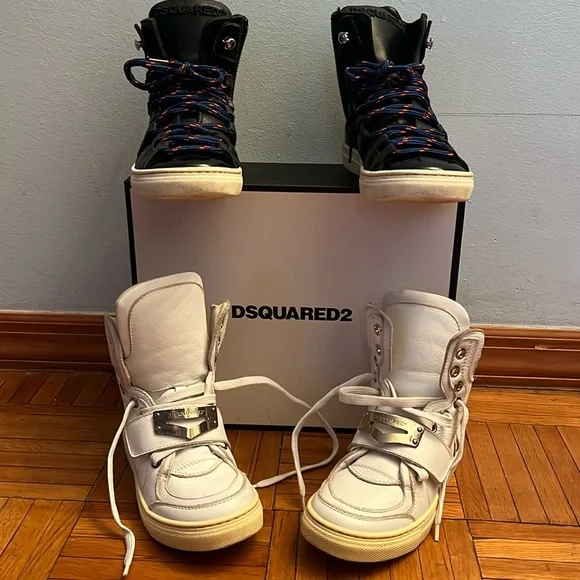 Dsquuared 2 , Sneakers 2 pair Italy Kids size 31 white Black - Picture 1 of 12